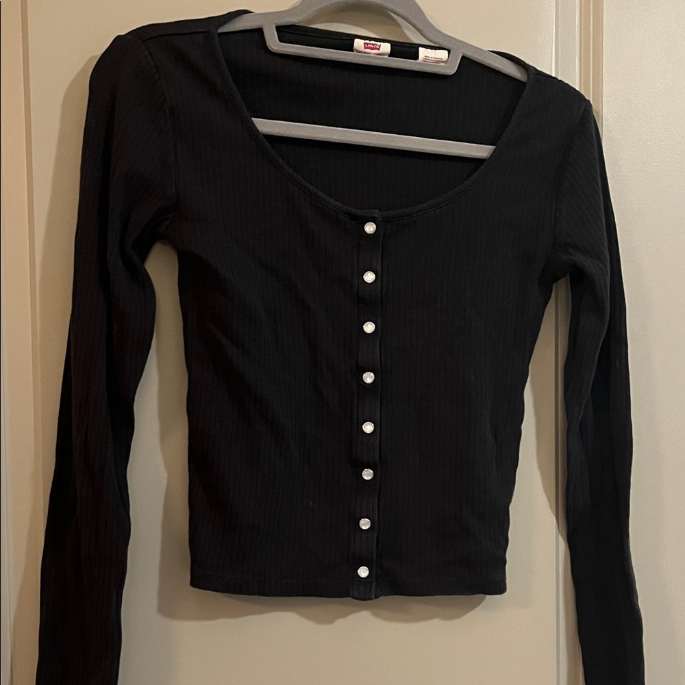 Levi's Black Ribbed Button-Down Top - image 1